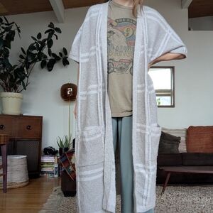 Cozy Gray Plaid Blanket Cardigan